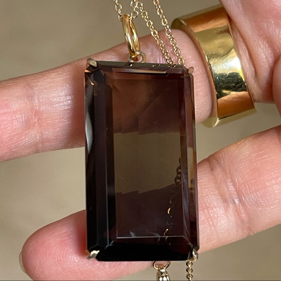 52 Carat smoky quartz gold tone pendant & chain - Picture 2 of 11